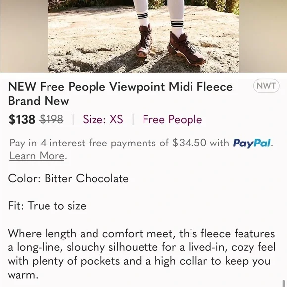 Free People Viewpoint Midi Fleece Size Medium NWT - Picture 6 of 16